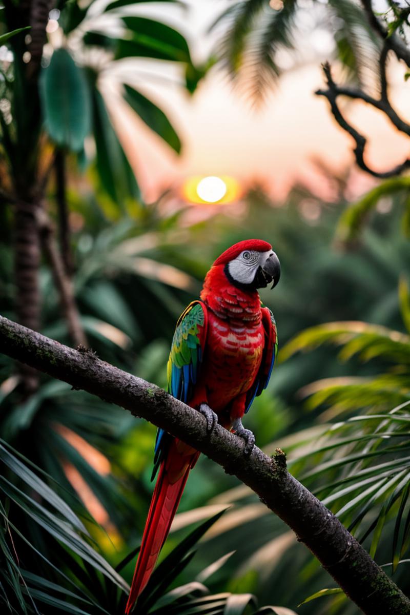 01428-2630600105-a parrot sits on a branch, jungle ruin in  sunset 8k dslr photograph with film grain 8k, RAW photo, dslr, realistic, ultra high.png